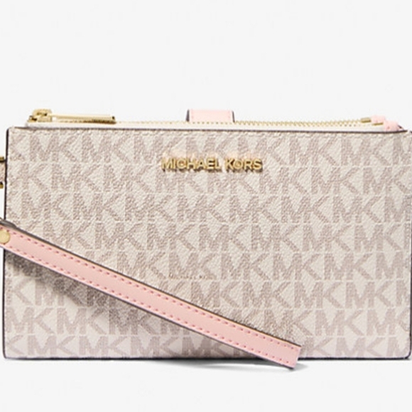 Michael Kors Jet Set Travel Signature Logo Smartphone Wallet: Powder Blush, NWT - Picture 1 of 2